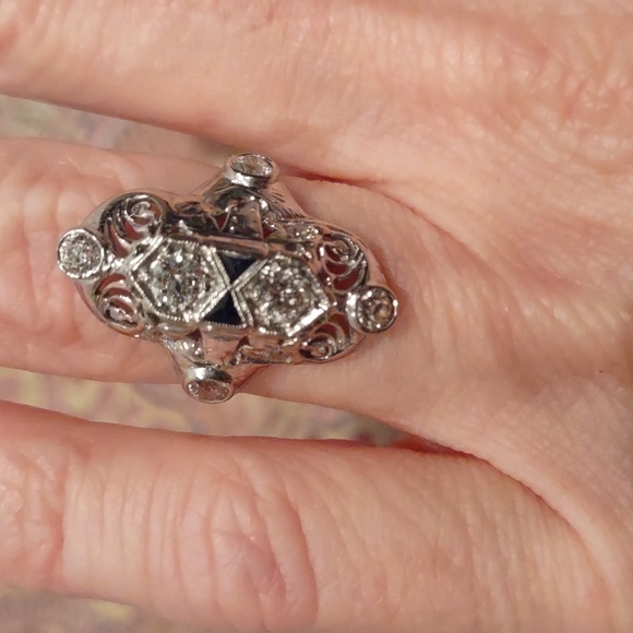 Old European cut Diamond Ring 18kt white gold north south Design - Picture 3 of 16